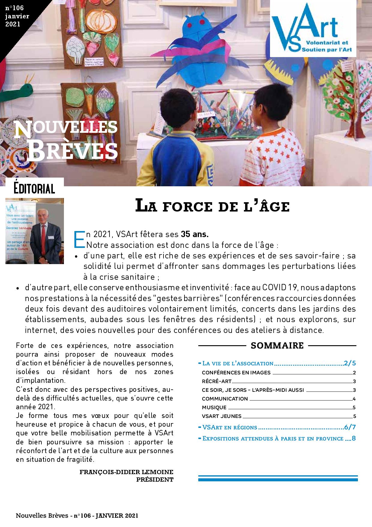 1ère de couverture "Nouvelles Brèves " #106 association VSArt