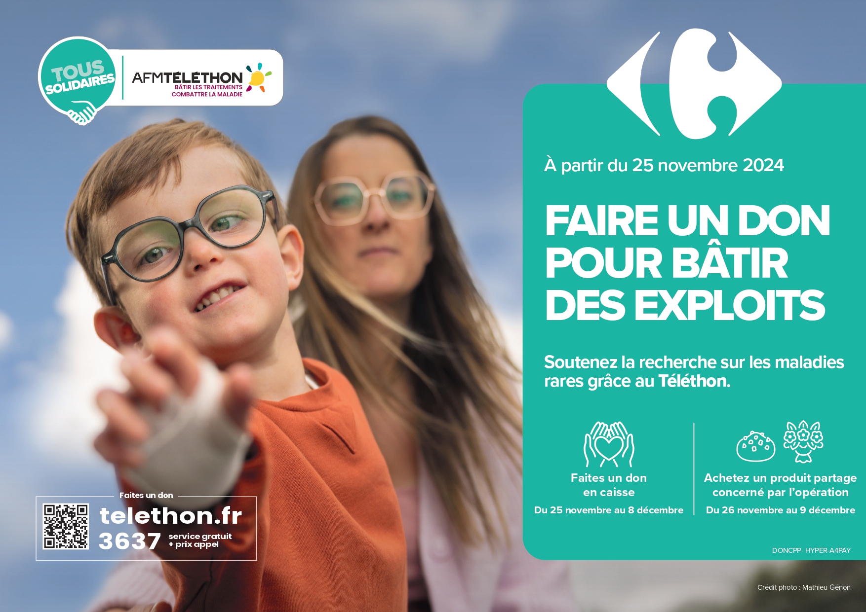 Affiche de l’opération nationale Téléthon dans les magasins Carrefour