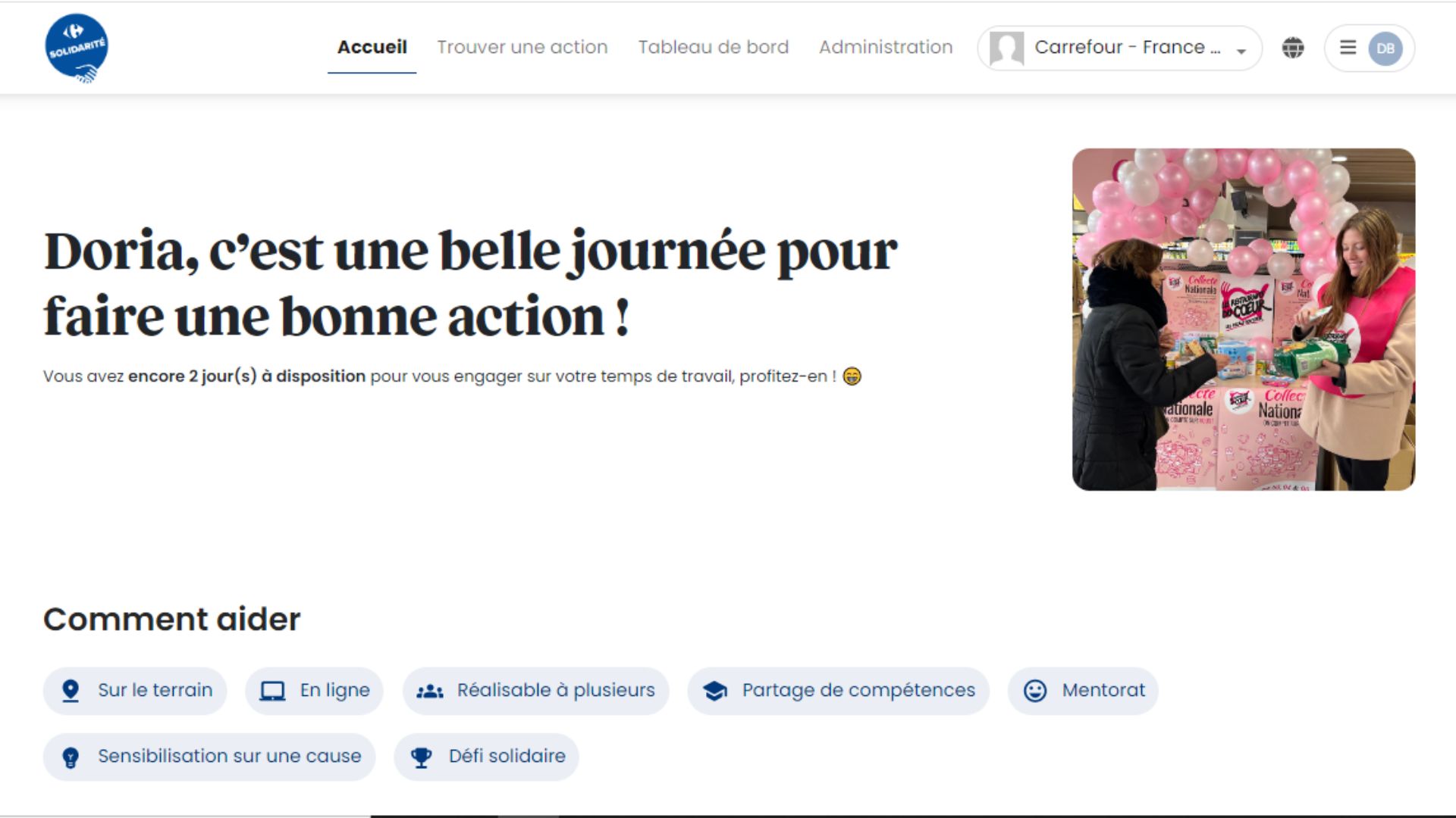 Image d'accueil de la plateforme Carrefour Solidarité.
