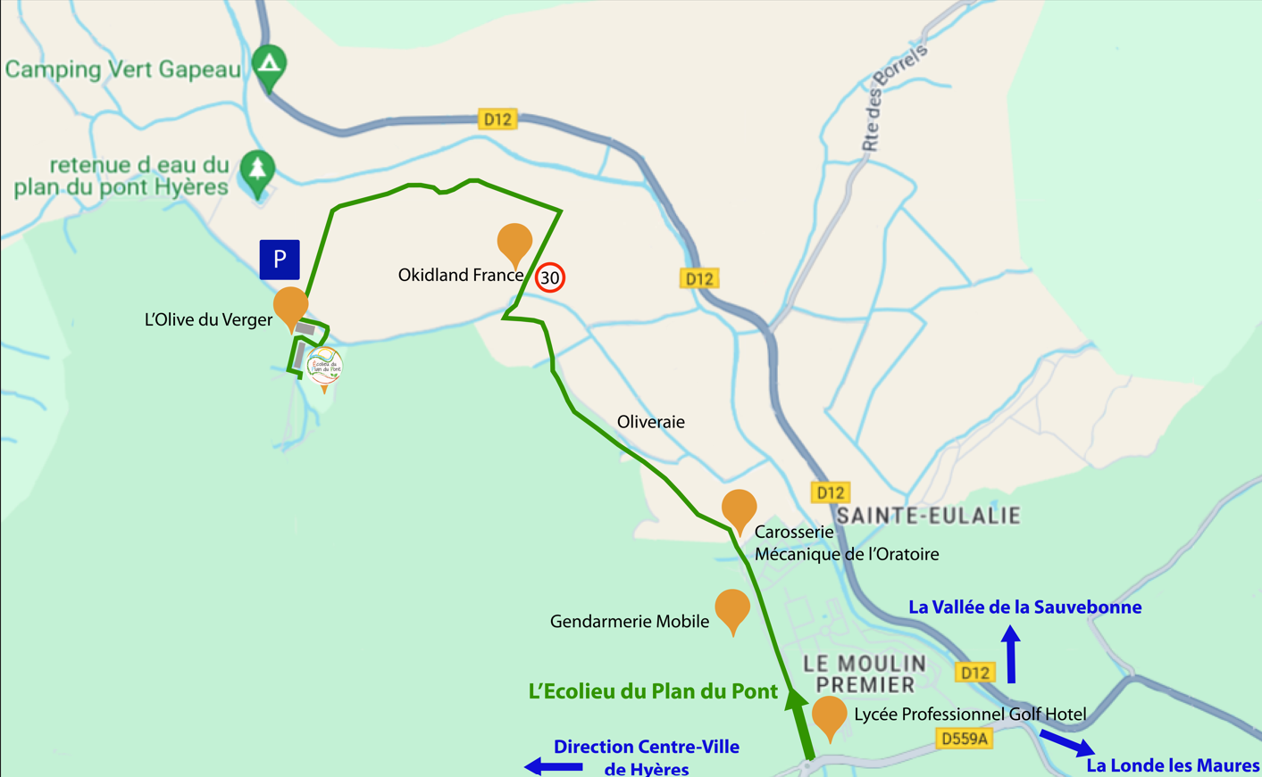 plan accès écolieu du Plan du Pont