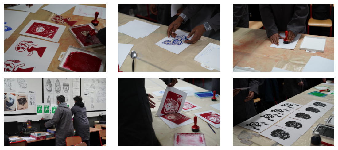 Linogravure au Lycée Maryse Condé de Sarcelles