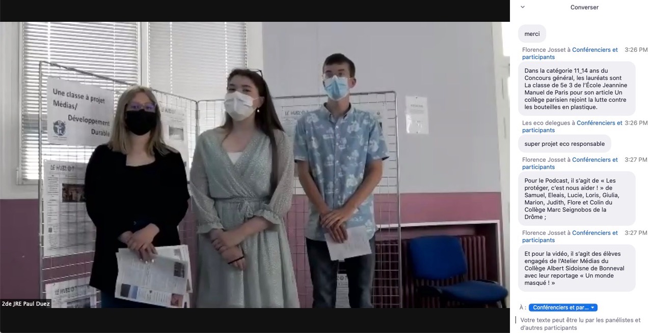 La Fondation groupe EDF récompense les jeunes reporters qui traitent les enjeux climatiques. Crédit photo : capture d'écran de la cérémonie de remise des prix en ligne.