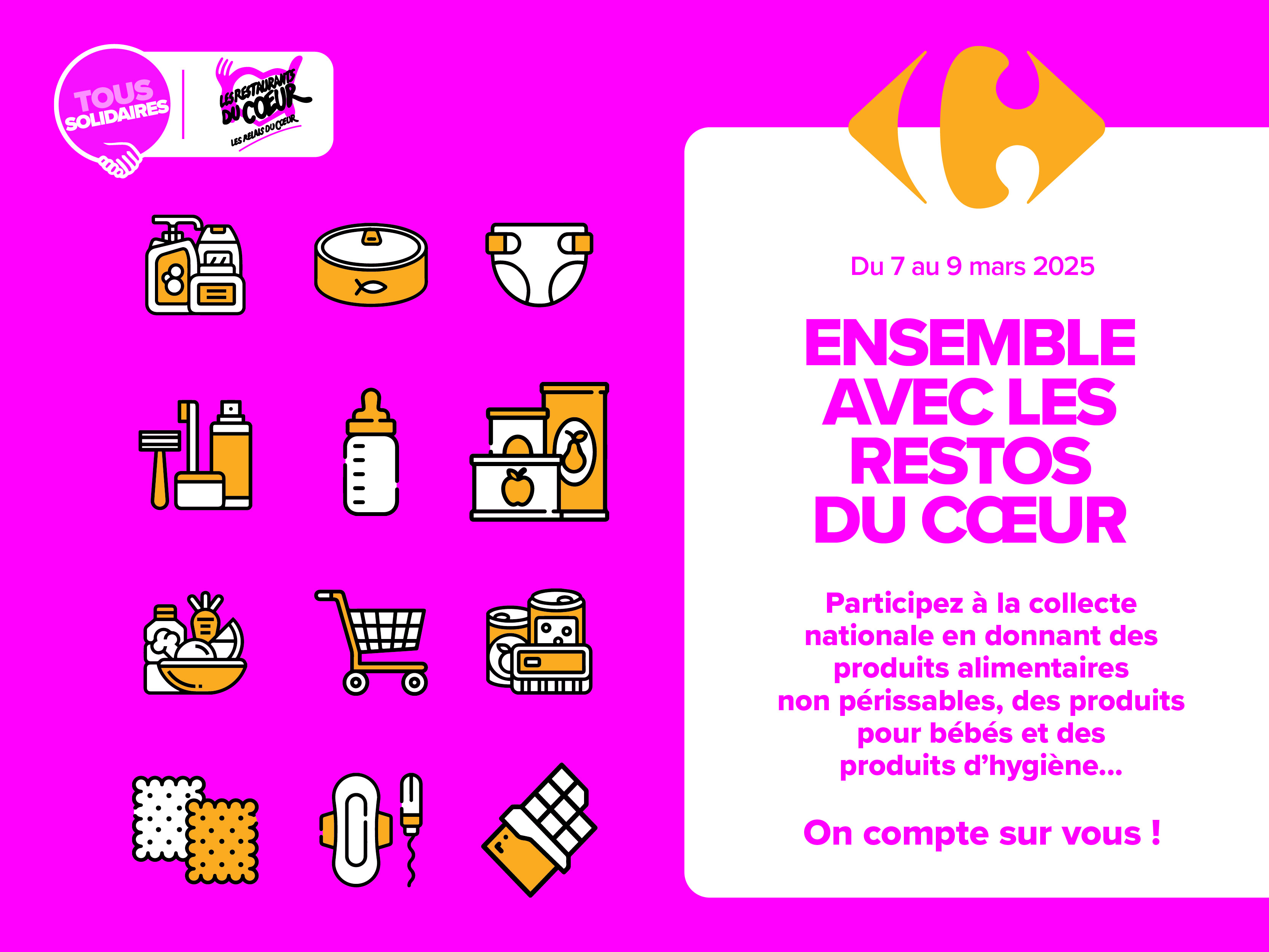 Affiche de l’opération nationale Restos du coeur dans les magasins Carrefour