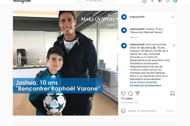 Copie d'écran : Instagram Make-A-WIsh France