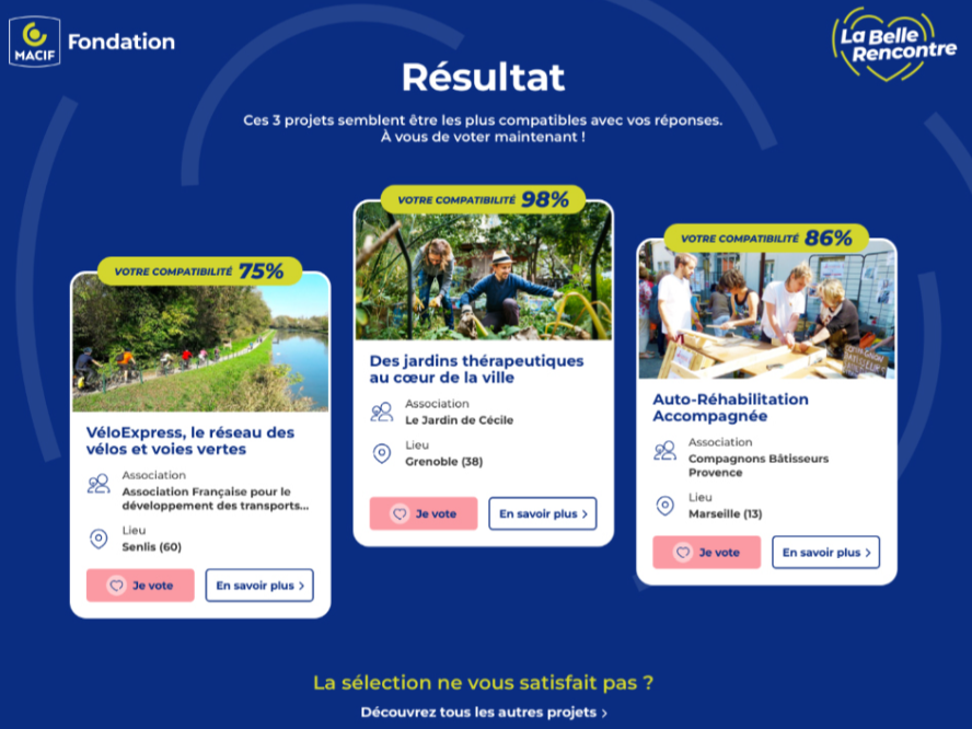 L'une des pages de la plateforme "La Belle rencontre" créée par la Fondation Macif en 2023