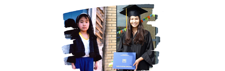 Dulguun à 7 ans et le jour de la remise de son diplôme