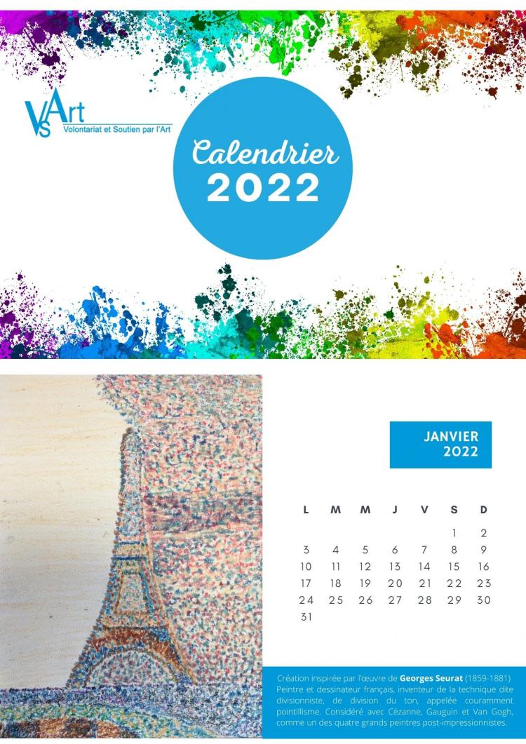 Calendrier VSArt 2022 réalisé à partir de réalisations d'enfants et jeunes hospitalisés