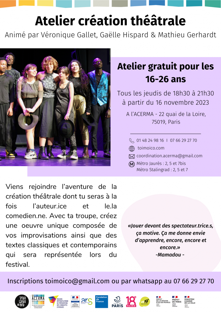 Affiche atelier Création Théâtrale