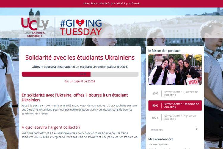 Formulaire de dons de l'UCLy spécial GivingTuesday avec GiveXpert by Eudonet - Crédit photo : Eudonet