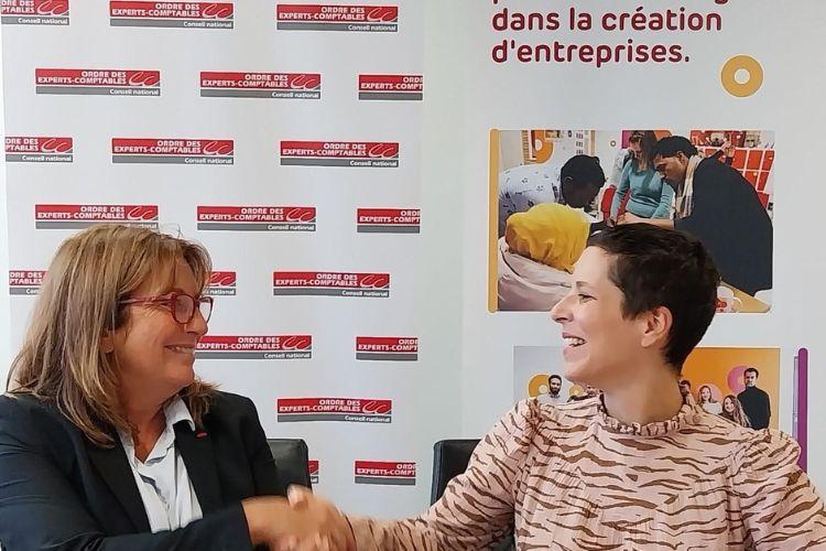 Cécile de Saint Michel, présidente du CNOEC, à gauche et Elise Ginioux, présidente de THSN Generali France, à droite. Crédit photo : DR.