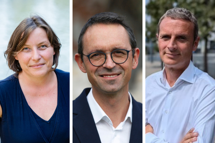 Mahel Coppey, François Dechy et Boris Tavernier, respectivement élue à la métropole de Nantes, maire de Romainville et député. Crédits : RTES, François Dechy, Boris Tavernier.