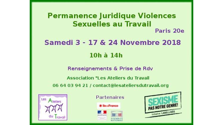Permanence Juridique Gratuite "Violences Sexistes ou Sexuelles au Travail"