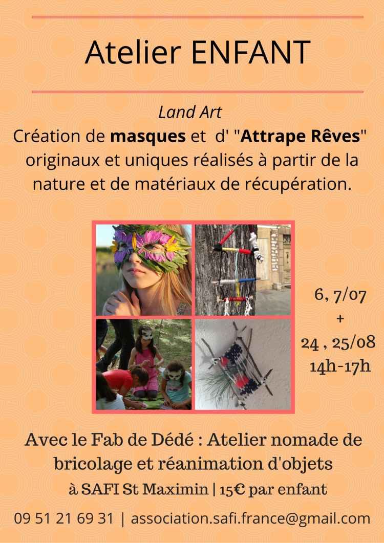 Ateliers enfants Création de masques, attrape rêves, YOGA, codage
