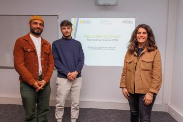 Rooh SAVAR et Caroline SPAN, co-fondateur de  Welcome Account une néo banque pour les néo-arrivants et Luc VERWAERDE, récompensés par le Prix CRÉENSO 2024  - Crédit photo : DR.