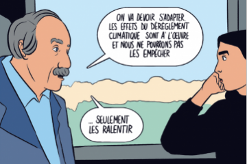 Dans la BD Les Terrestres, Noël Mamère et Raphaelle Macaron racontent, à la façon d'un reportage dessiné, des expériences de reconnexion à la terre. Crédit : Les Terrestres, éditions du Faubourg. 