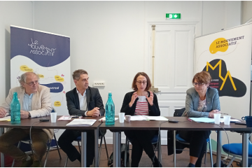 De gauche à droite : Jean-Yves Macé, président des MJC de France - Daniel Goldberg, président de l'Uniopss - Claire Thoury, présidente du Mouvement associatif - Véronique Moreira présidente de l'Usep et Sarah Durocher, présidente du Planning familial en distanciel