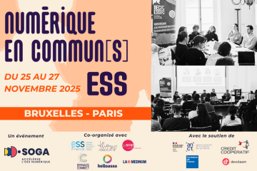 Affiche descriptive de l'événement Numérique en Commun[s] ESS organisé par SOGA le 25 novembre à Bruxelles et les 26 et 27 novembre 2025 à Paris
