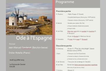 Ode à l'Espagne le mercredi 29 juillet 2015 à 21h à la Domus de Cieutat