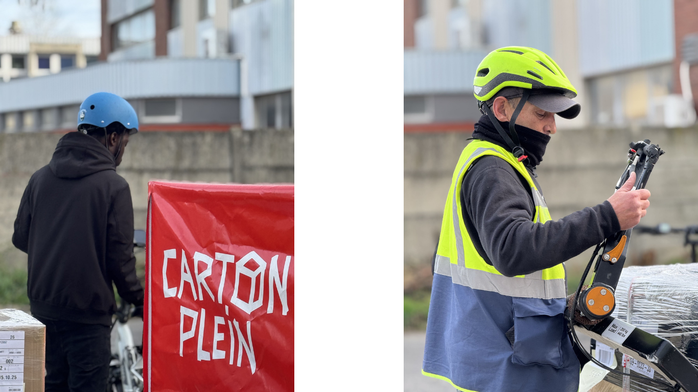 Cyclo-logisticiens préparant les commandes 